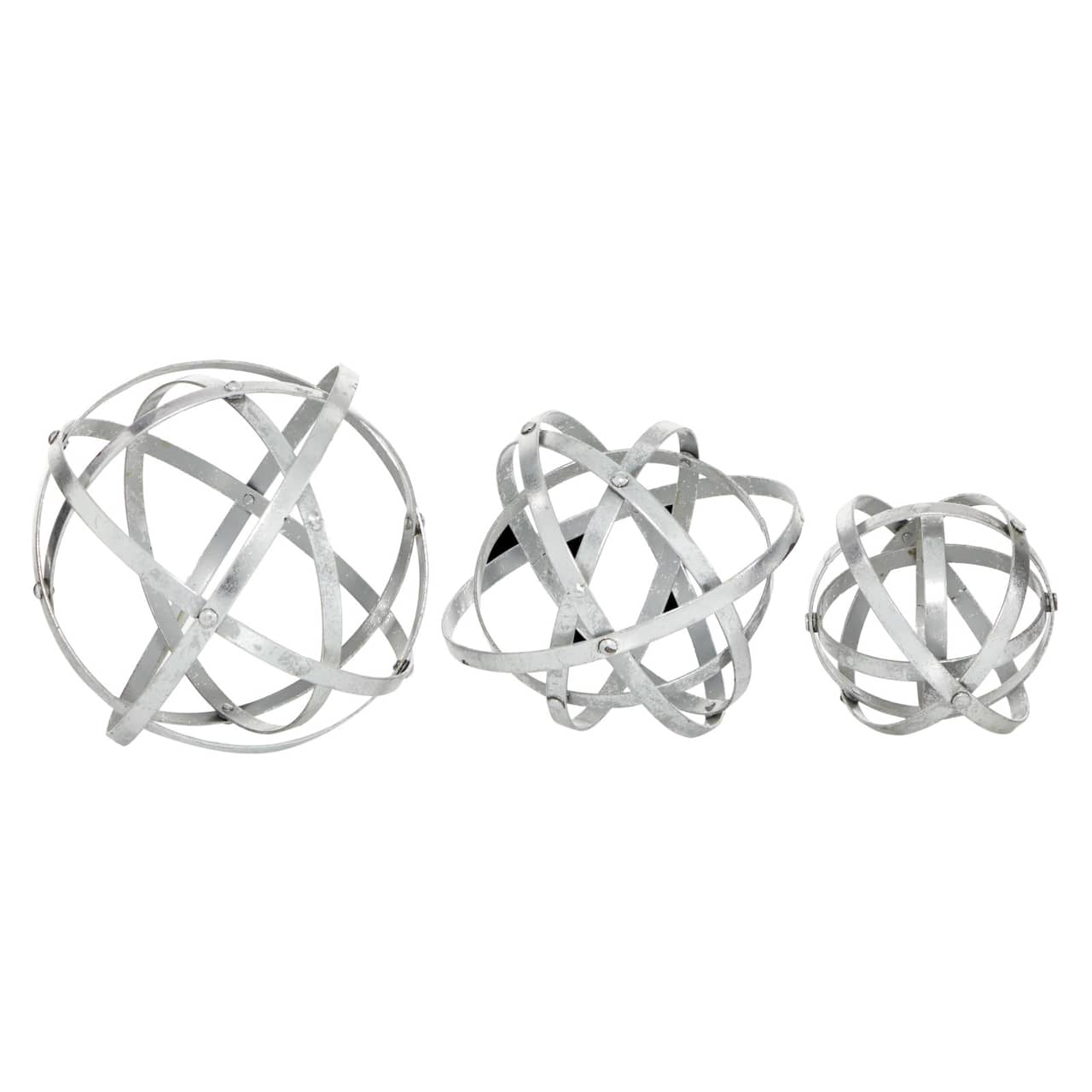Silver Metal Modern Orbs Balls Sculpture Set